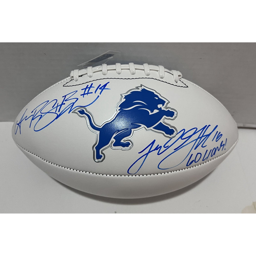 Detroit Lions full size football Jared Goff and Aman- Ra St. Brown sign with proof