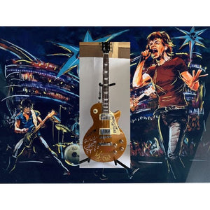 Rolling Stones Mick Jagger Ronnie Woods Charlie Watts Keith Richards Gold Les Paul  Electric full size quitar signed whit proff