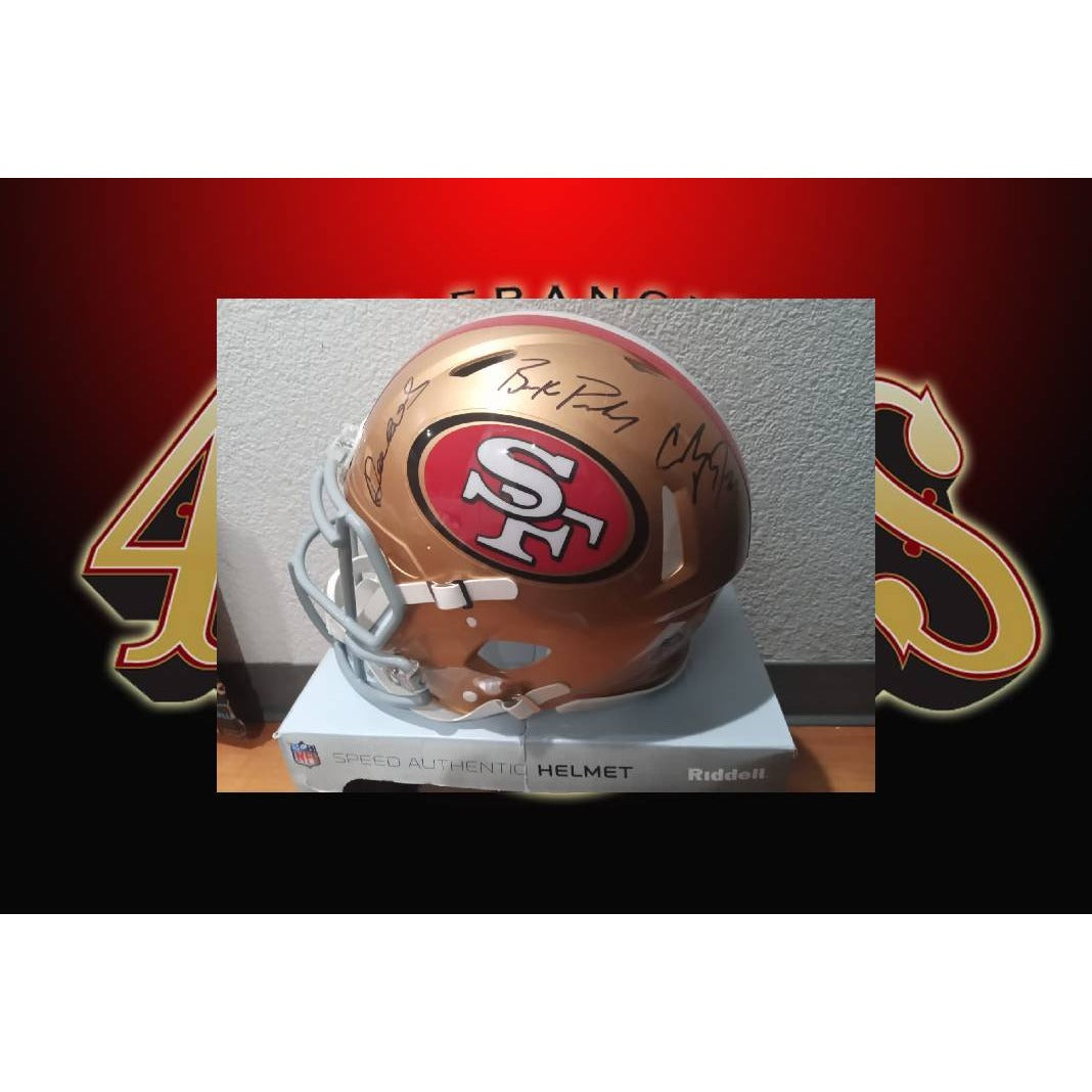 Christian McCaffrey Deebo Samuel Brock Purdy San Francisco 49ers Riddell Speed game model helmet signed with proof