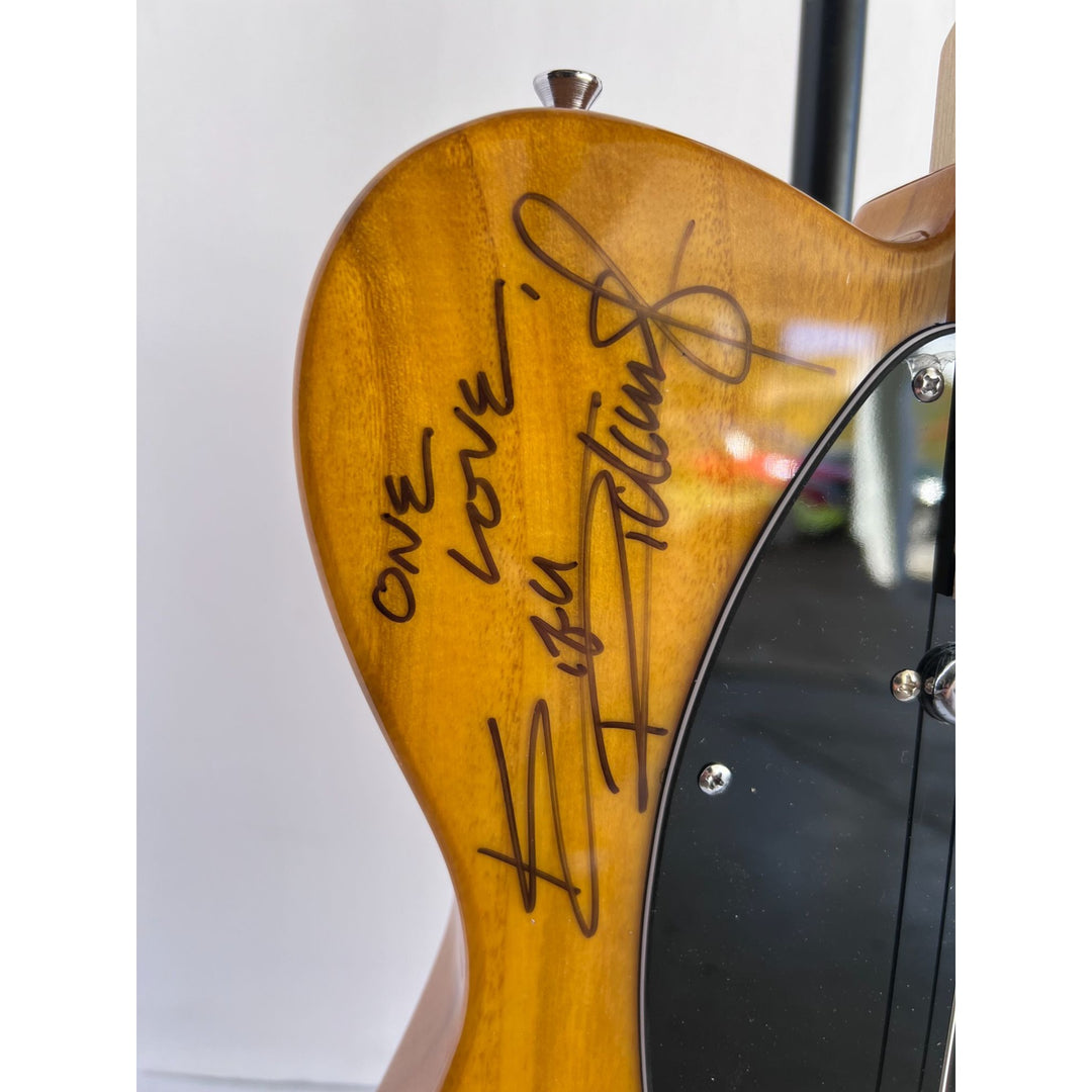 Bob Dylan Keith Richards Ronnie Wood of The Rolling Stones full size Telecaster electric guitar signed with inscription and sketch and proof