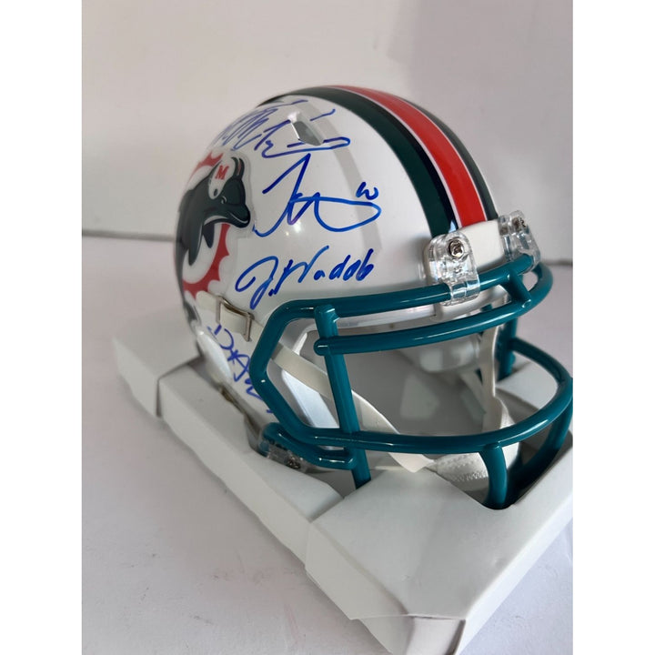 Miami Dolphins Tyreek Hill Jason Waddle Riddell mini helmet signed with proof