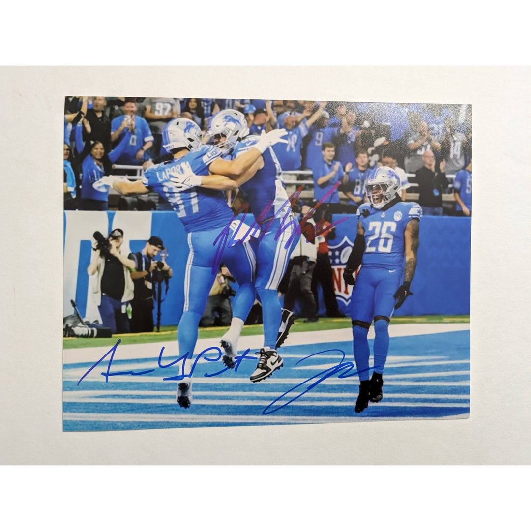 Detroit Lions Jahmyr Gibbs, Jared Brock Wright & Sam LaPorta 8x10 photo signed with proof