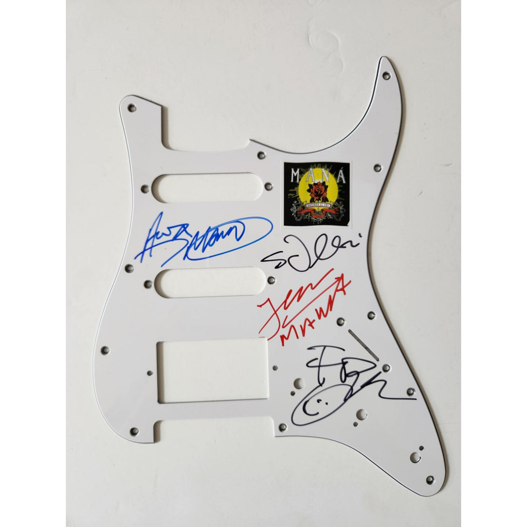 Mana Pher band signed Fender Stratocaster electric pickguard signed with proof