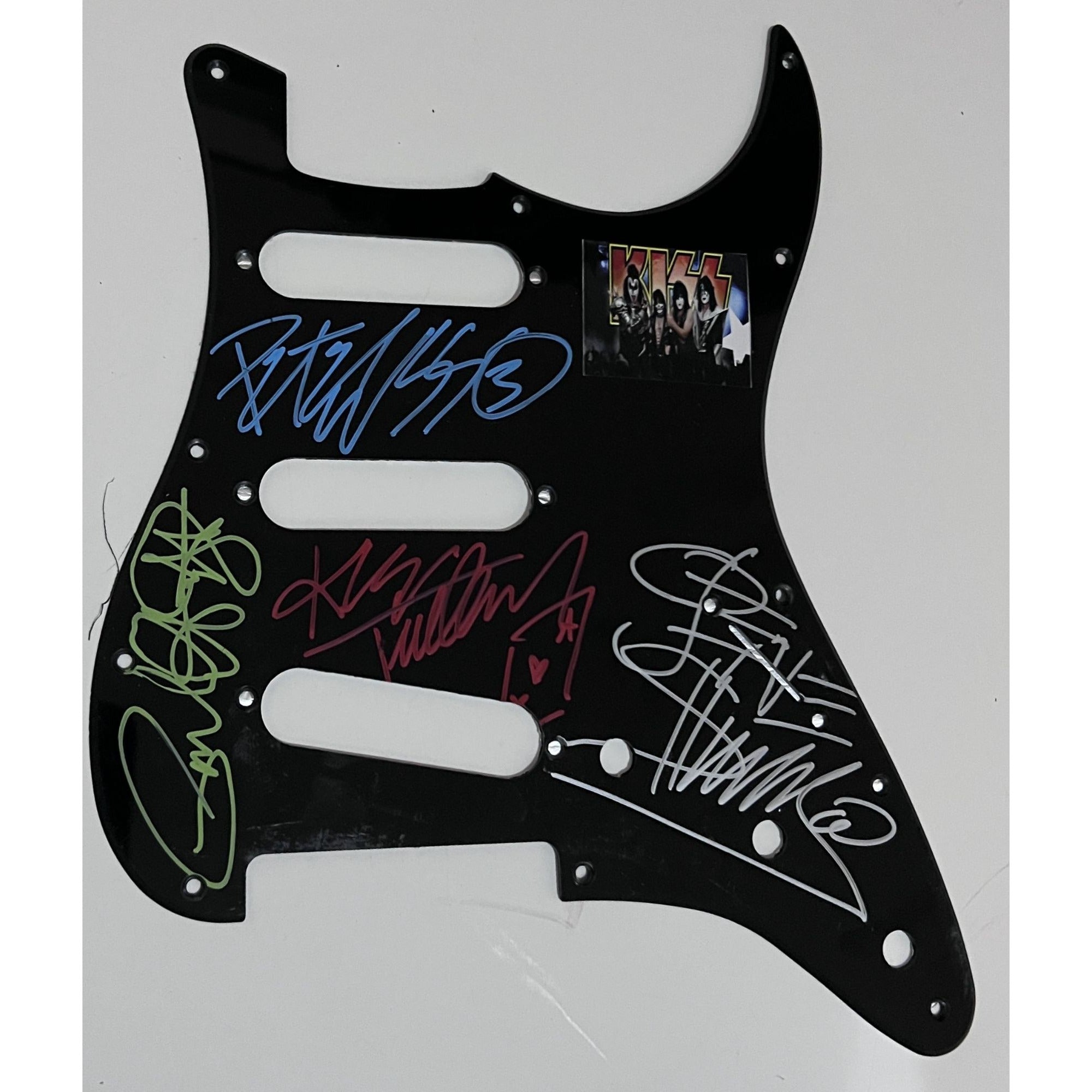 Kiss Gene Simmons Paul Stanley Peter Criss Ace Frehley   Stratocaster electric pickguard signed with proof