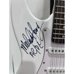 Load image into Gallery viewer, Angus Young &amp; Malcolm Young Brian Johnston Clff Williams Phil Rudd white electric stratocaster signed with proof
