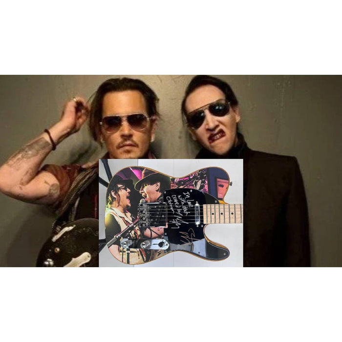 Marilyn Manson and Johnny Depp one of a kind Telecaster electric guitar signed with proof
