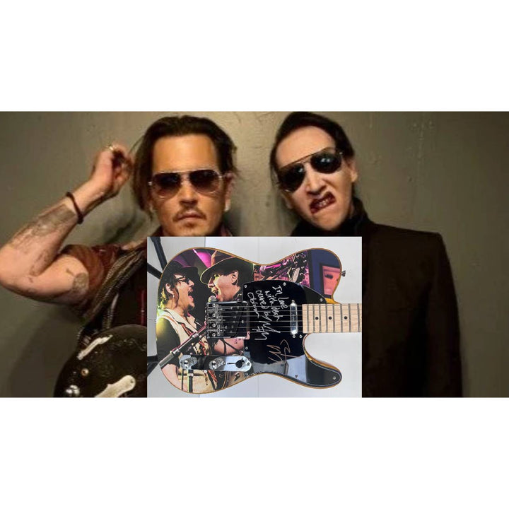 Marilyn Manson and Johnny Depp one of a kind Telecaster electric guitar signed with proof.