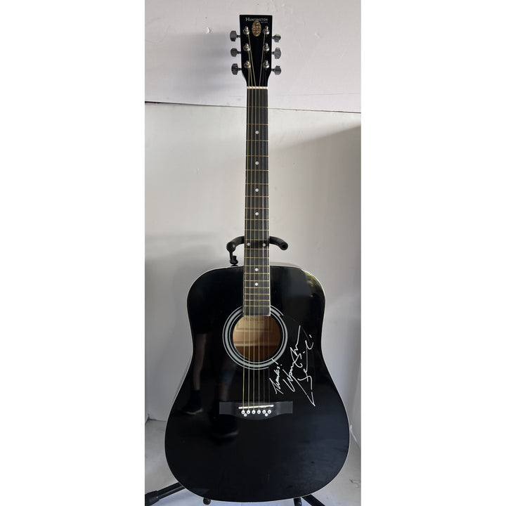 Waylon Jennings black acoustic guitar signed with proof