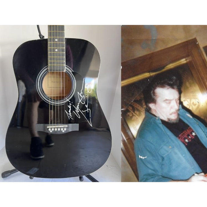 Waylon Jennings black acoustic guitar signed with proof