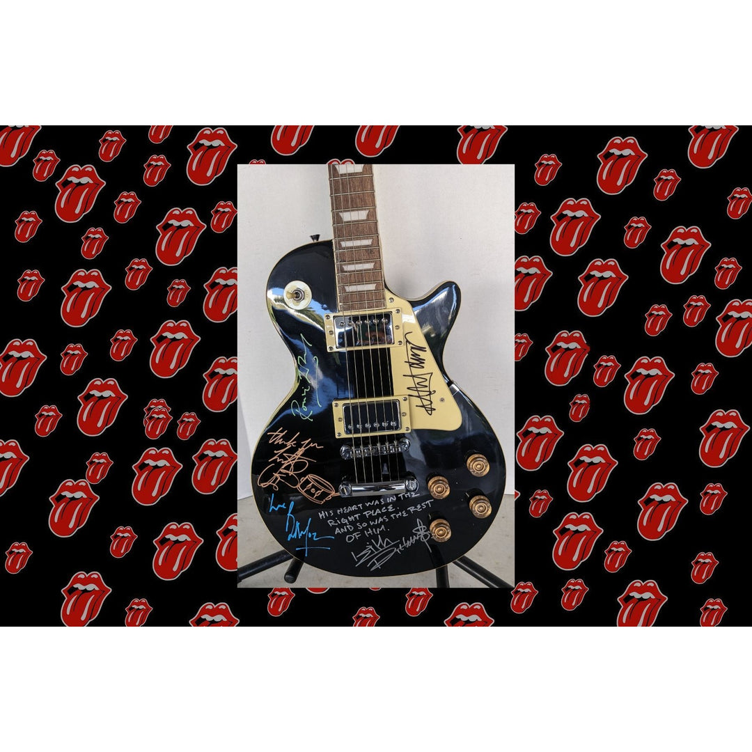 Rolling Stones les paul electric guitar signed by Mick, Keith, Charlie,Ronnie and Bill with lyrics and sketches incredible!