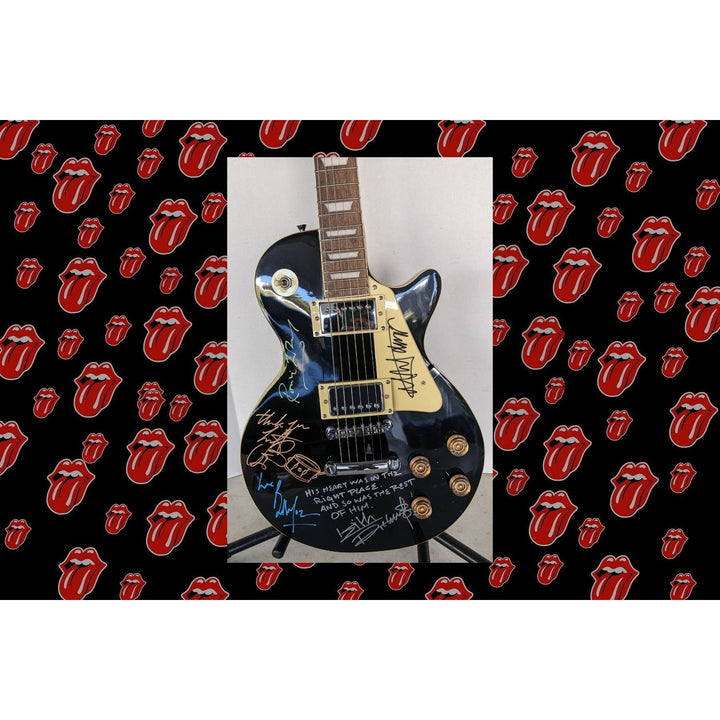 Rolling Stones les paul electric guitar signed by Mick, Keith, Charlie,Ronnie and Bill with lyrics and sketches incredible!