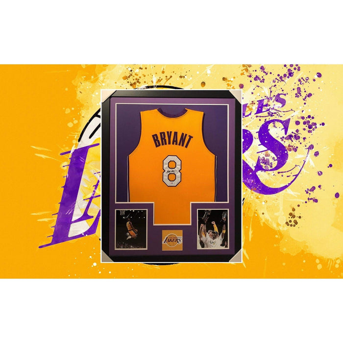 Kobe Bryant vintage number 8 Jersey side with the museum quality frame and signing proof