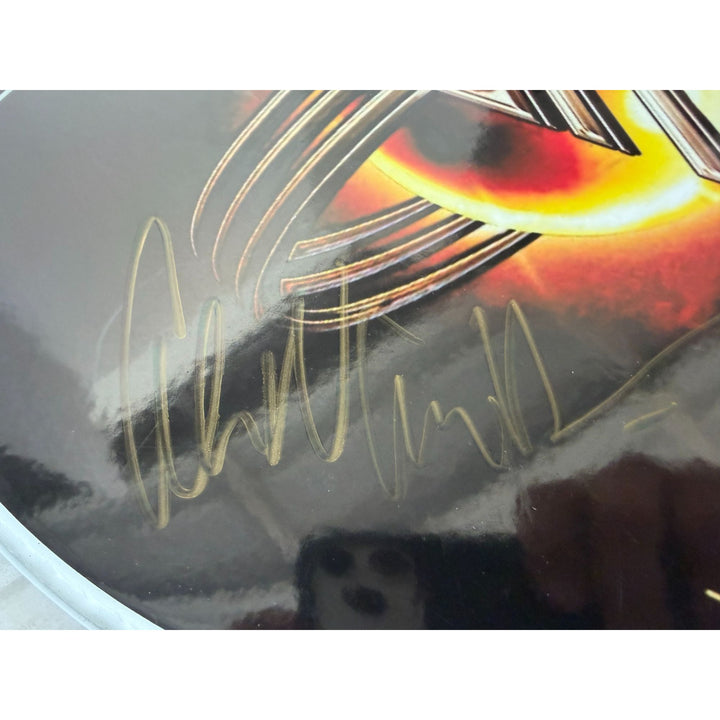 Van Halen David Lee Roth Sammy Hagar Eddie & Alex Van Halen MIchael Anthony one-of-a-kind drumhead signed with proof.