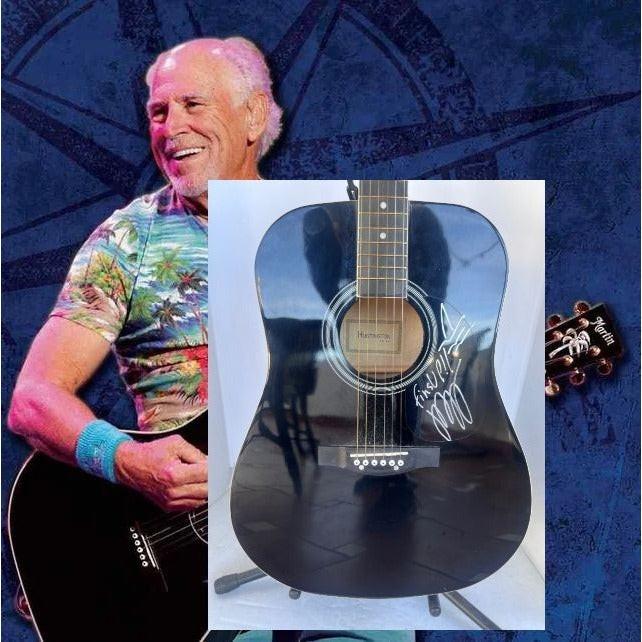 Jimmy Buffet full size acoustic guitar signed with sketch & proof
