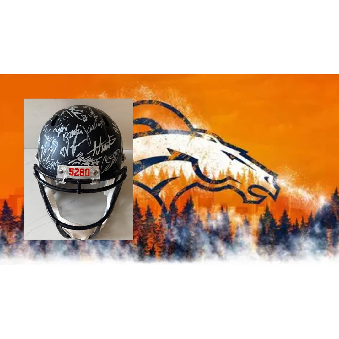Denver Broncos speed authentic 2025 team signed helmet 40 plus Bo Nix Courtland Sutton, Nik Bonnito, Sean Payton with proof.