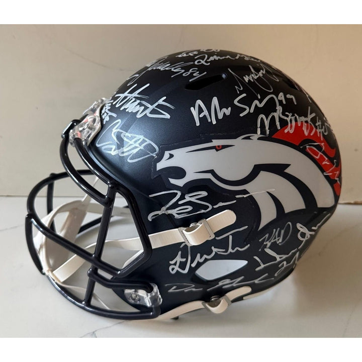 Denver Broncos speed authentic 2025 team signed helmet 40 plus Bo Nix Courtland Sutton, Nik Bonnito, Sean Payton with proof.
