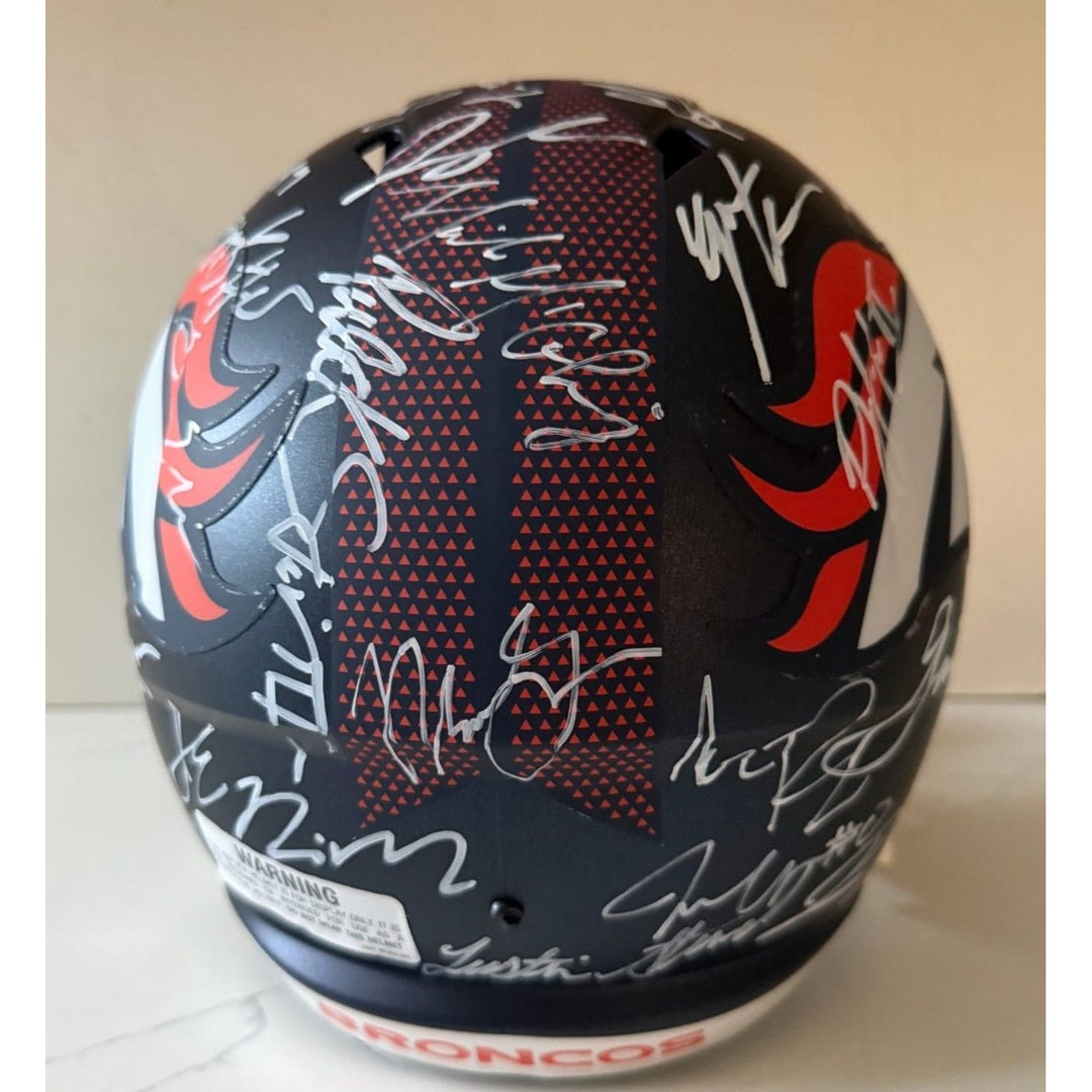 Denver Broncos speed authentic 2025 team signed helmet 40 plus Bo Nix Courtland Sutton, Nik Bonnito, Sean Payton with proof.