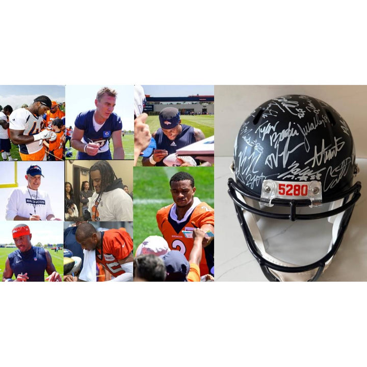 Denver Broncos speed authentic 2025 team signed helmet 40 plus Bo Nix Courtland Sutton, Nik Bonnito, Sean Payton with proof.