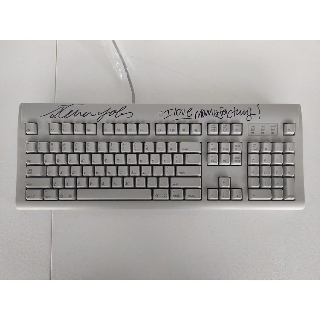 Steve Jobs "I love manufacturing" signed with inscription vintage Apple Keyboard signed with proof Awesome Artifacts