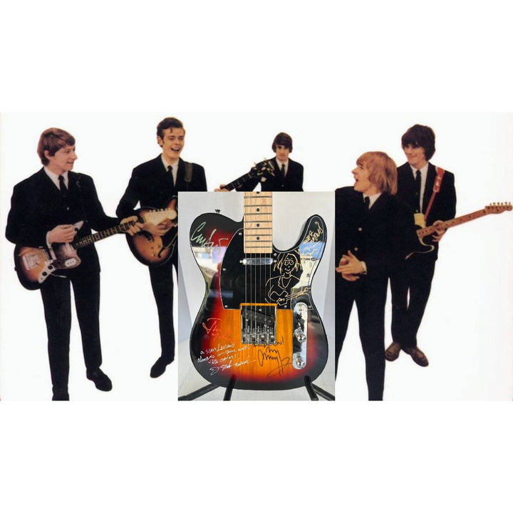 The Yardbirds Eric Clapton signed with sketch, Jimmy Page, Jeff Beck, Jim McCarthy and Chris Dreja electric guitar signed with proof