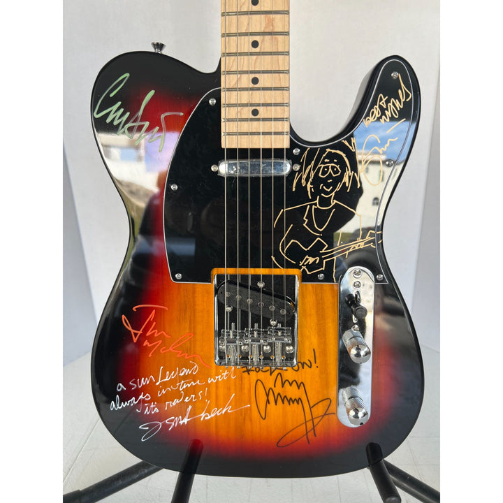 The Yardbirds Eric Clapton signed with sketch, Jimmy Page, Jeff Beck, Jim McCarthy and Chris Dreja electric guitar signed with proof