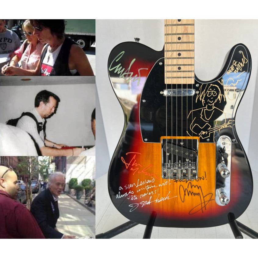 The Yardbirds Eric Clapton signed with sketch, Jimmy Page, Jeff Beck, Jim McCarthy and Chris Dreja electric guitar signed with proof