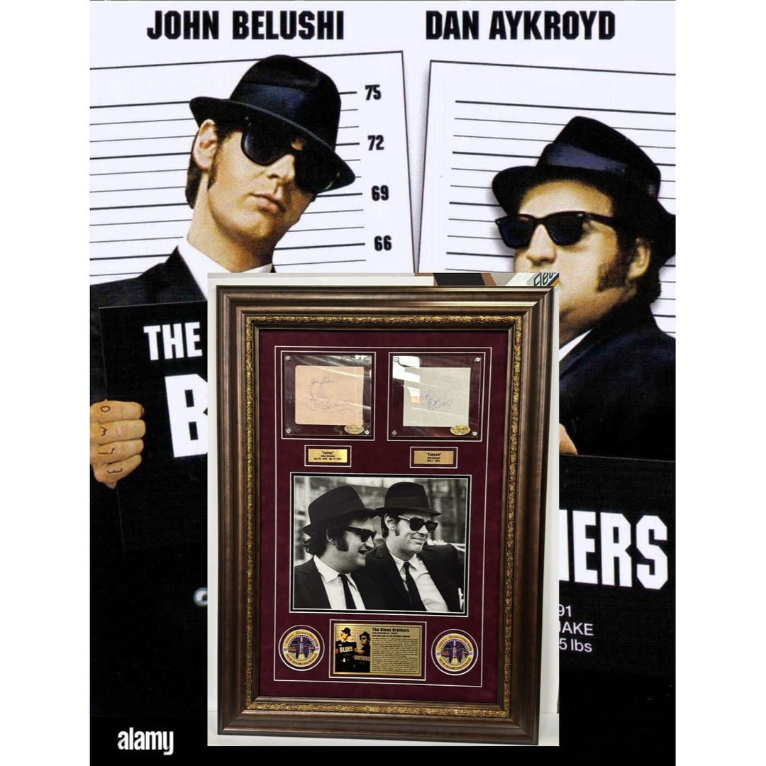 The Blues Brothers John Belushi & Dan Akroyd autograph book page signed with proof & museum quality frame with plexi 25x35.