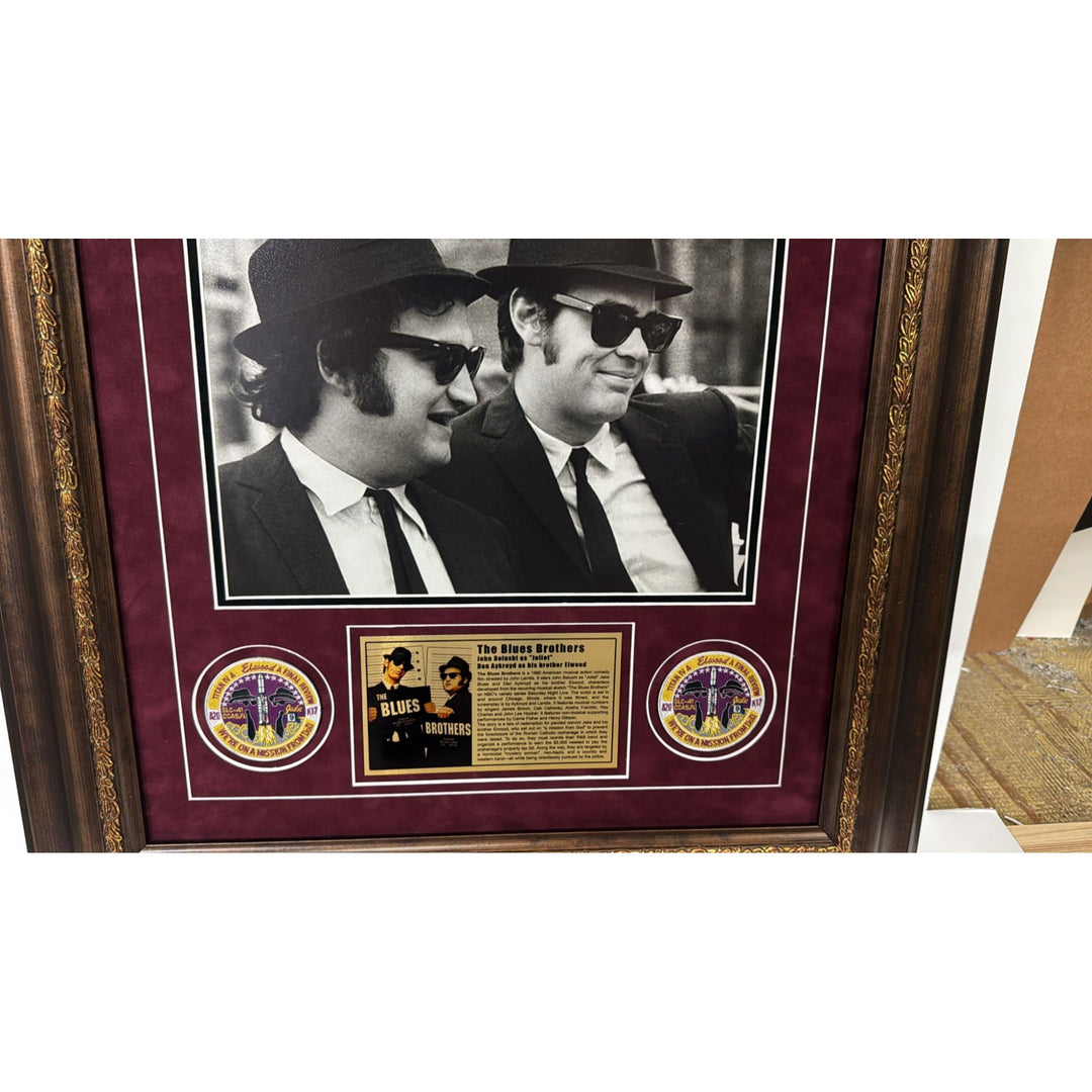 The Blues Brothers John Belushi & Dan Akroyd autograph book page signed with proof & museum quality frame with plexi 25x35.