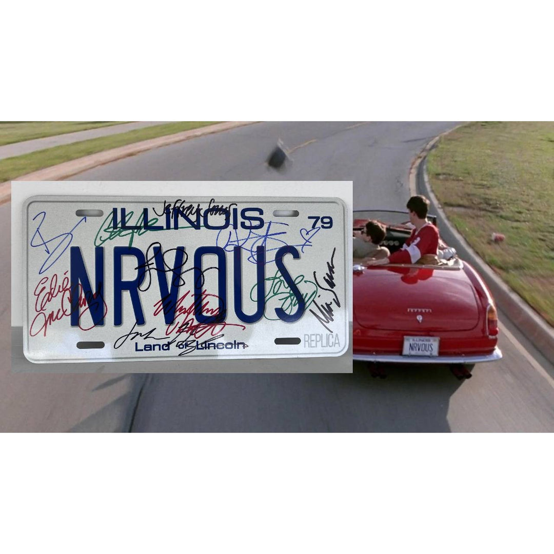 Ferris Bueller's Day Off original licence plate signed Matthew Broderick John Hughes Jennifer Grey Charlie Sheen Ben Stein.