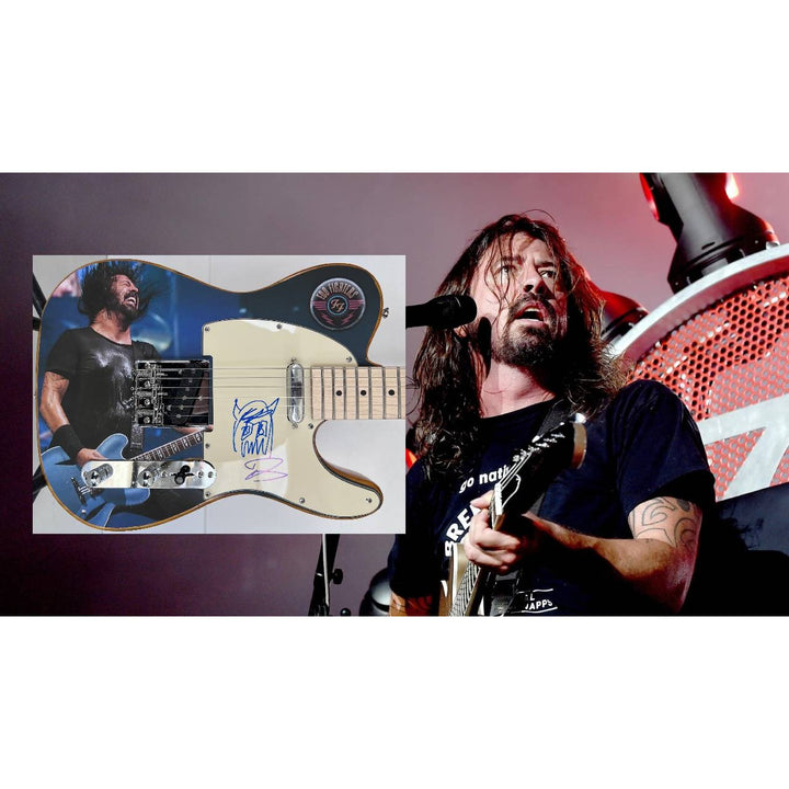 David Grohl Foo Fighters Nirvana with hand made sketch  one of a kind full size electric guitar signed with proof.