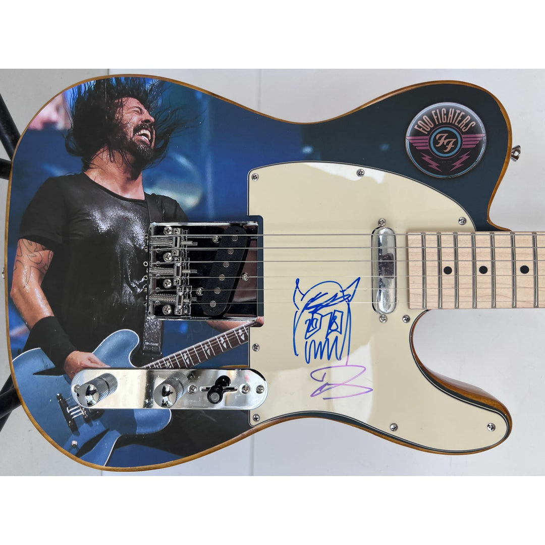 David Grohl Foo Fighters Nirvana with hand made sketch  one of a kind full size electric guitar signed with proof.