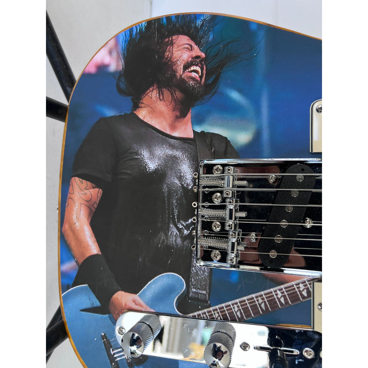 David Grohl Foo Fighters Nirvana with hand made sketch  one of a kind full size electric guitar signed with proof.