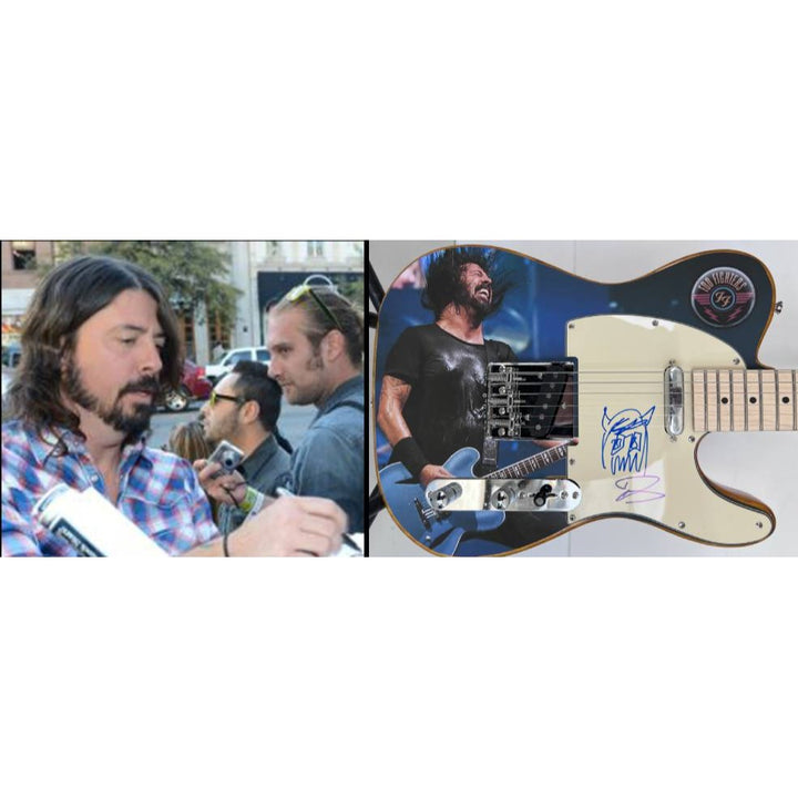 David Grohl Foo Fighters Nirvana with hand made sketch  one of a kind full size electric guitar signed with proof.