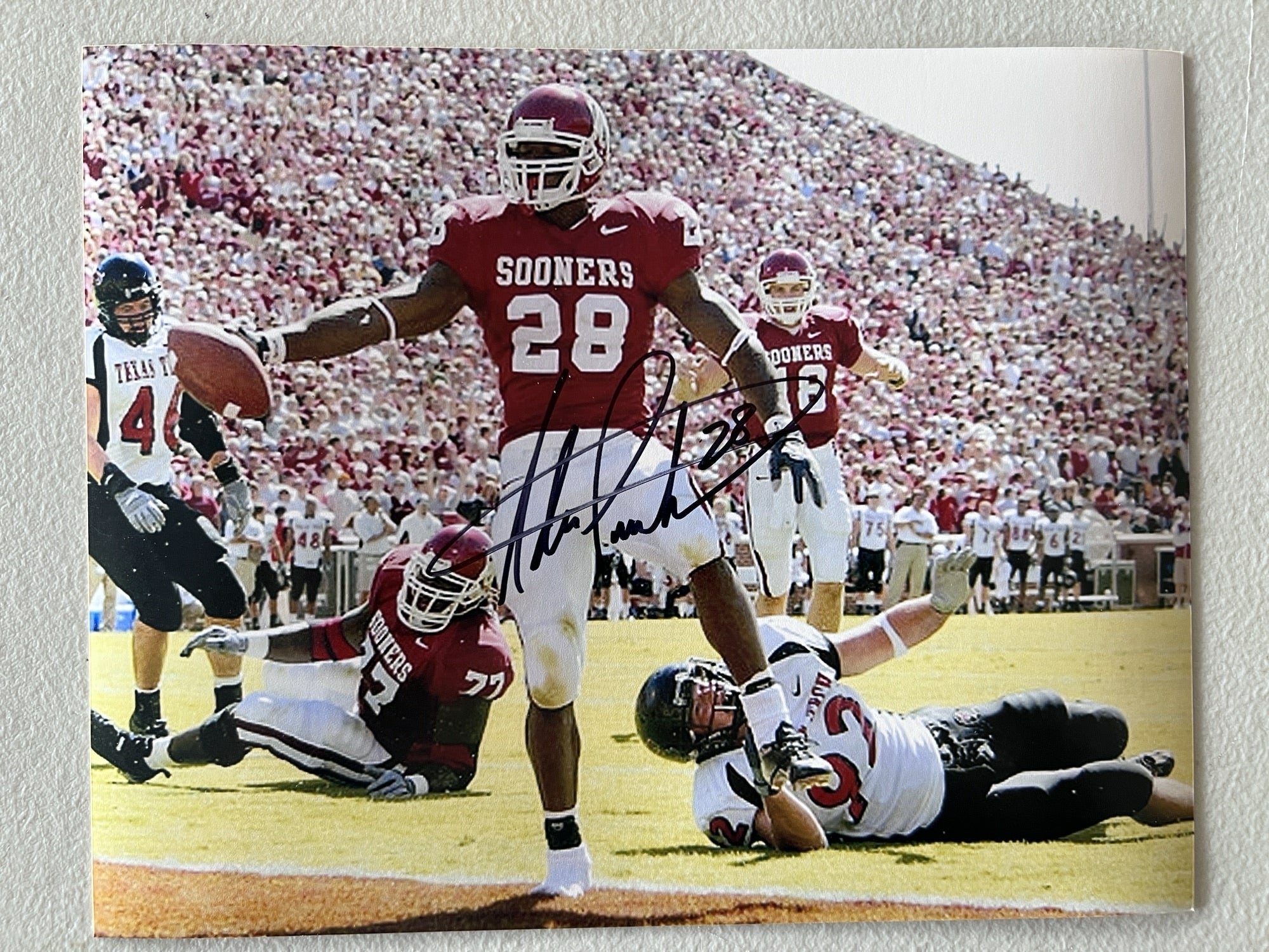 Adrian Peterson Oklahoma Sooners 8 by 10 photo signed