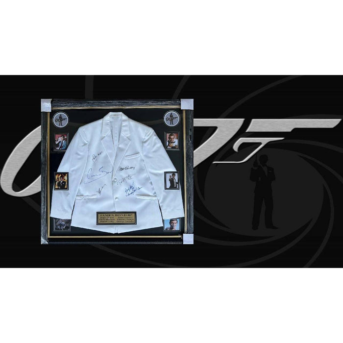 James Bond 007 full size tuxedo signed by Sean Connery, Daniel Craig, George Lazenby, Roger Moore, Timothy Dalton, Pierce Brosnan