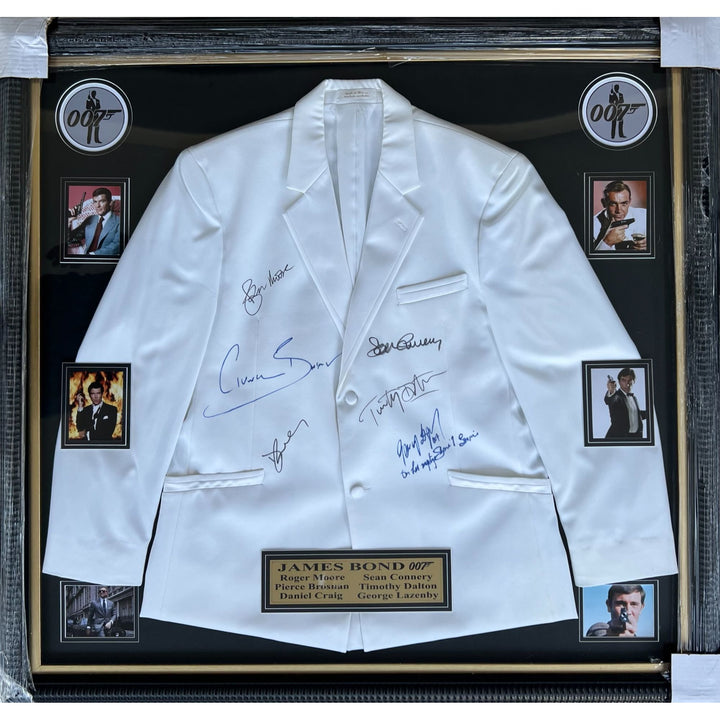 James Bond 007 full size tuxedo signed by Sean Connery, Daniel Craig, George Lazenby, Roger Moore, Timothy Dalton, Pierce Brosnan