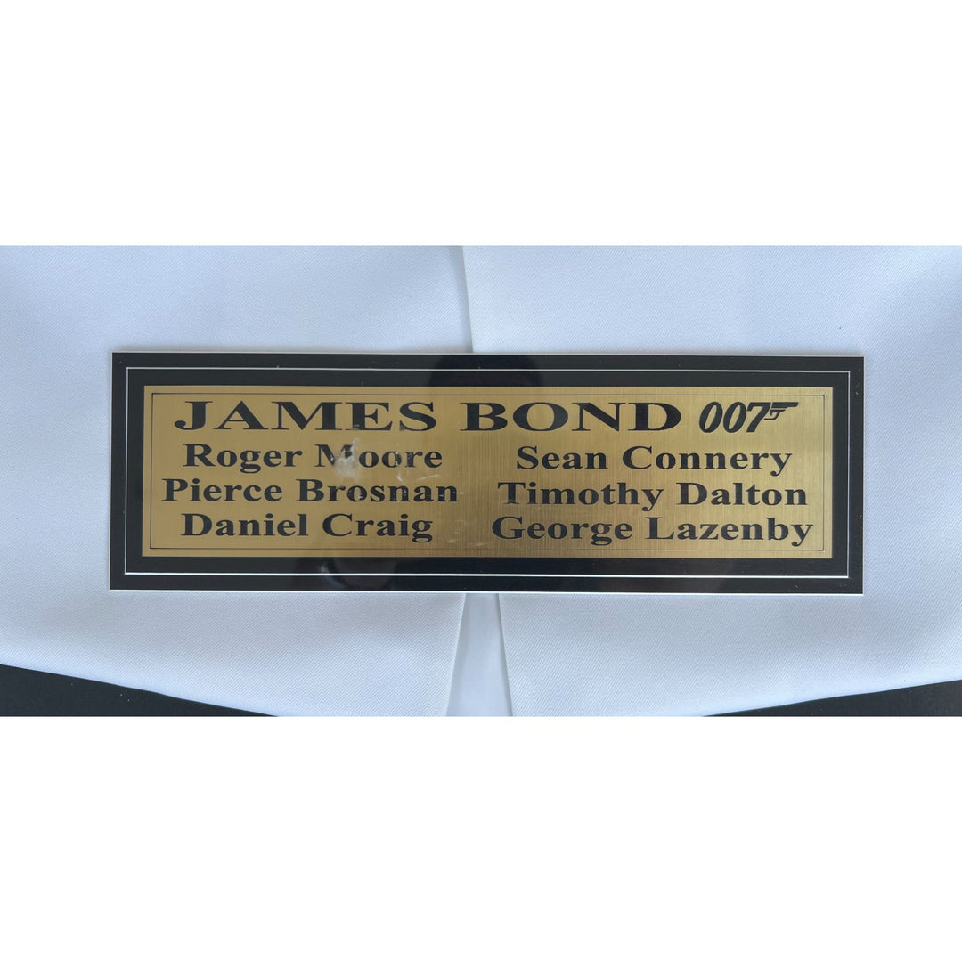 James Bond 007 full size tuxedo signed by Sean Connery, Daniel Craig, George Lazenby, Roger Moore, Timothy Dalton, Pierce Brosnan