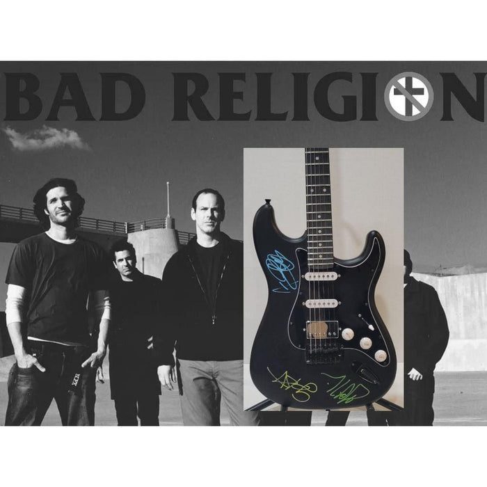 Bad Religion Greg Graffin, Jay Bentley, Greg Hetson Stratocaster electric guitar signed with proof