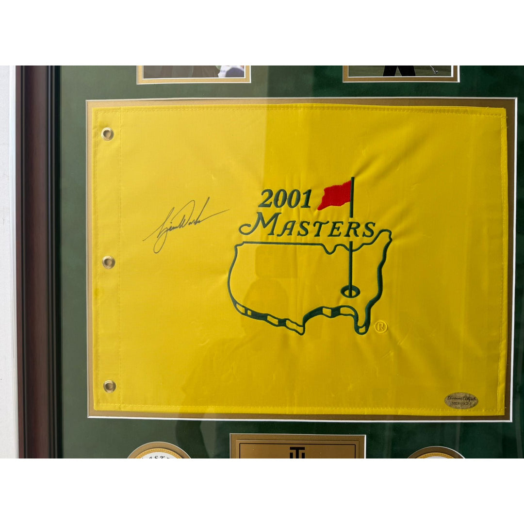 Tiger Woods 2001 Masters flag signed and framed with proof.