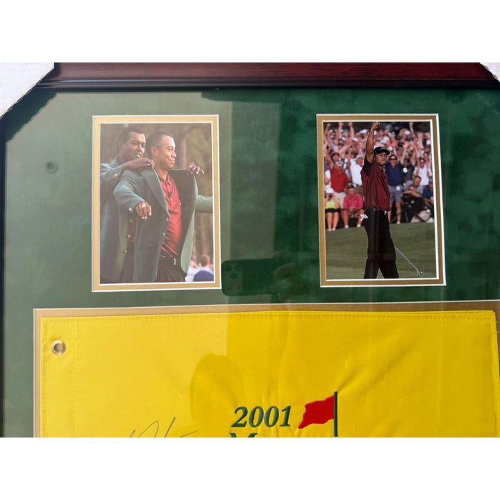 Tiger Woods 2001 Masters flag signed and framed with proof.