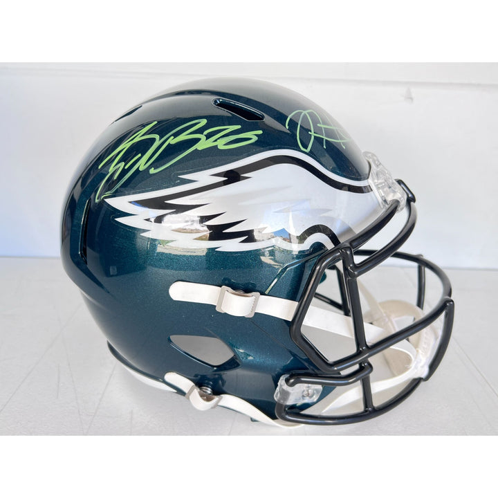 Saquon Barkley, Jalen Hurts Philadelphia Eagles Speed Riddell replica game model helmet signed with proof
