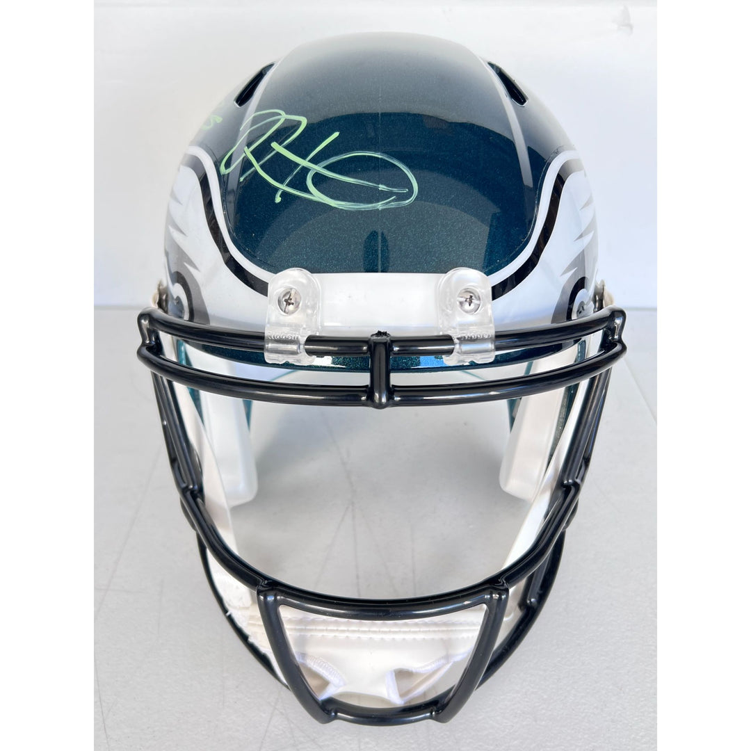Saquon Barkley, Jalen Hurts Philadelphia Eagles Speed Riddell replica game model helmet signed with proof