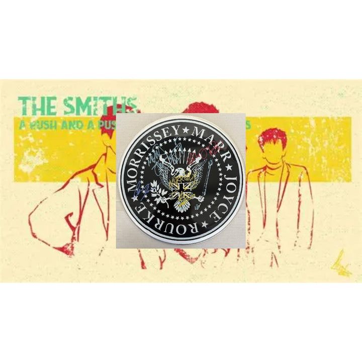 Morrissey, Johnny Marr, Andy Rourke, Mike Joyce, The Smiths Drumhead signed with proof.