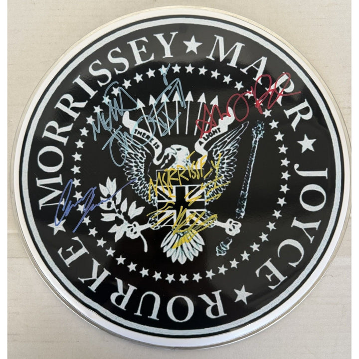 Morrissey, Johnny Marr, Andy Rourke, Mike Joyce, The Smiths Drumhead signed with proof.