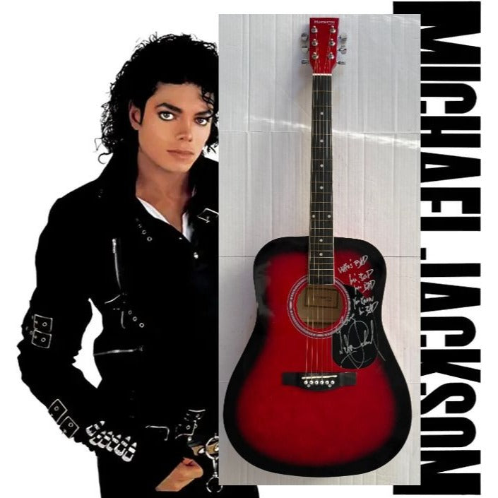 Michael Jackson "The King of Pop' one of a kind acoustic guitar signed with lyrics & proof.