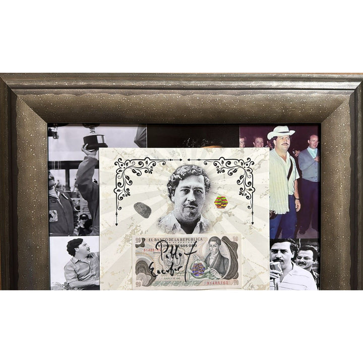 Pablo Escobar.  signed 1982 Columbian  peso Roberto Escobar personally witnessed with notary stamp and signature one of a kind.