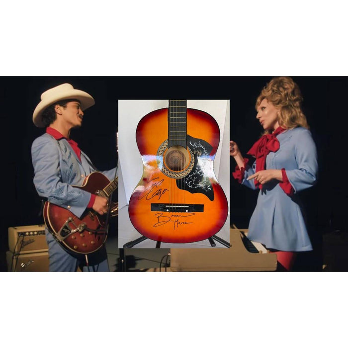 Bruno Mars and Lady Gaga vintage acoustic guitar signed with proof
