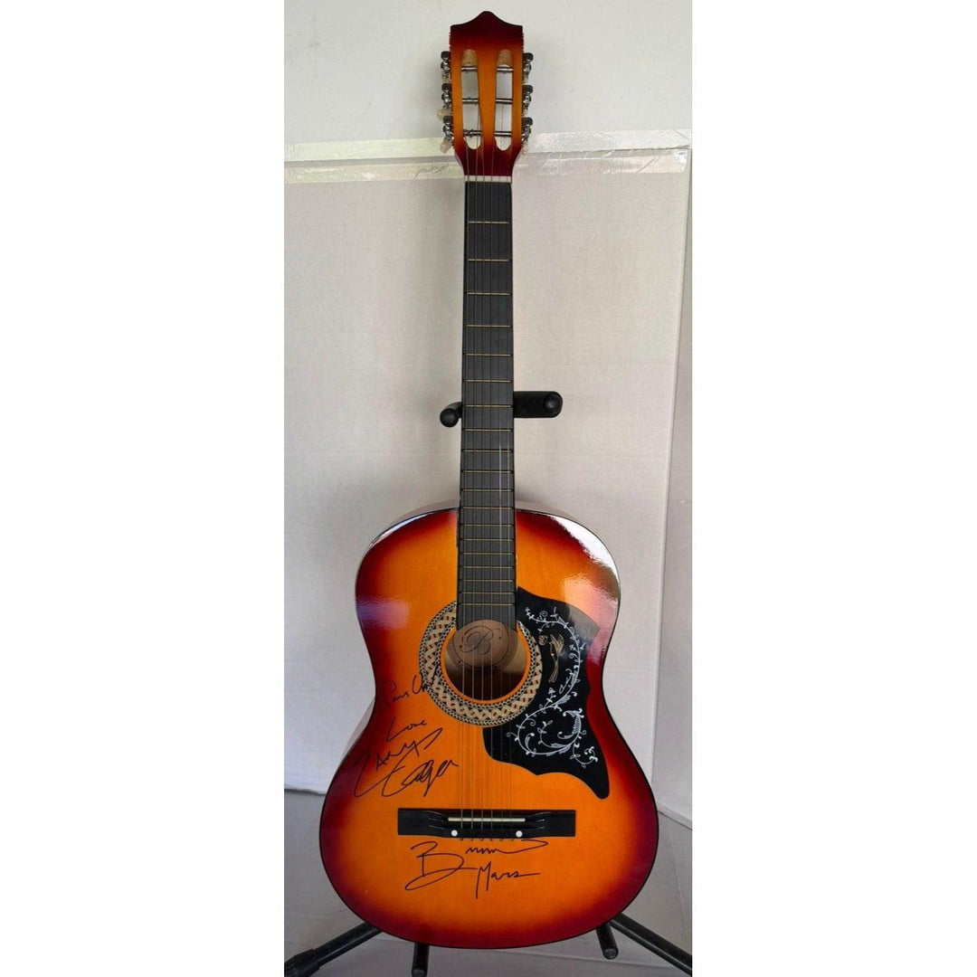 Bruno Mars and Lady Gaga vintage acoustic guitar signed with proof