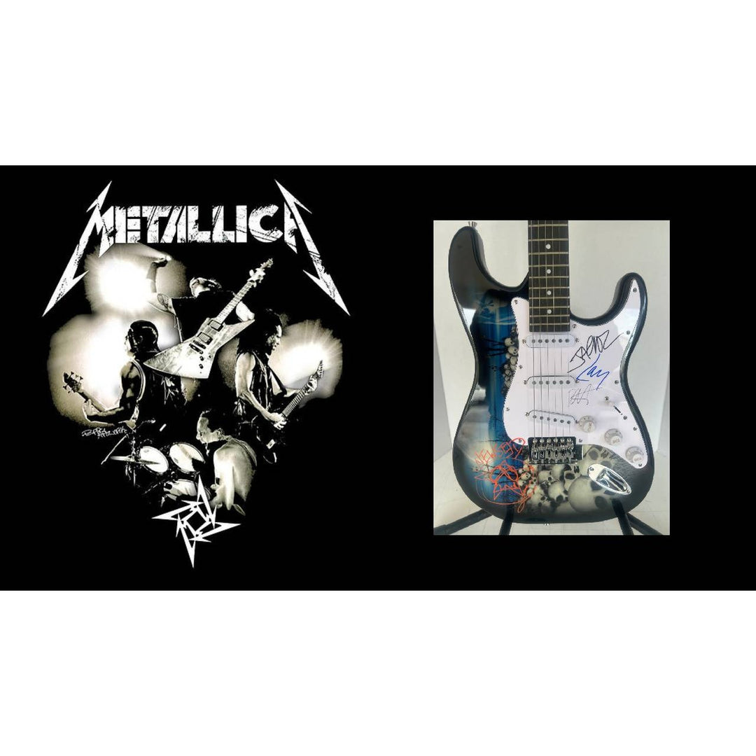 Metallica James Hetfield Kirk Hammett Jason Newsted Lars Ulrich Heavy Metal skull guitar signed with proof