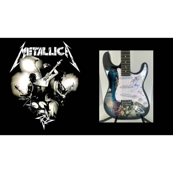 Metallica James Hetfield Kirk Hammett Jason Newsted Lars Ulrich Heavy Metal skull guitar signed with proof